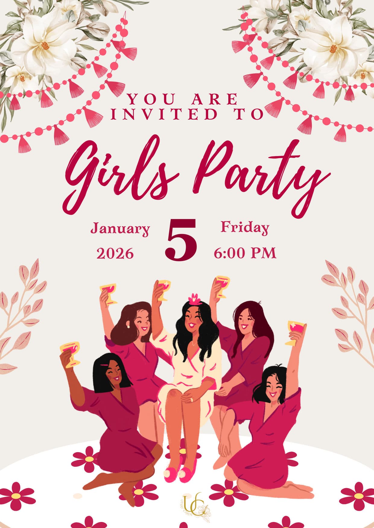 Floral Girls Night Celebration Invite