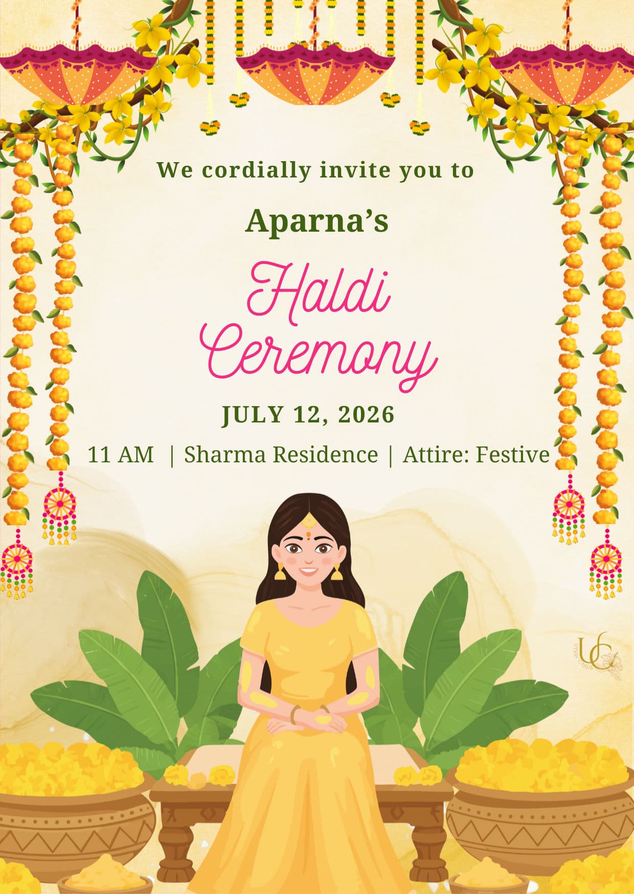 Floral Yellow Haldi Ceremony E-Invite - Page 1