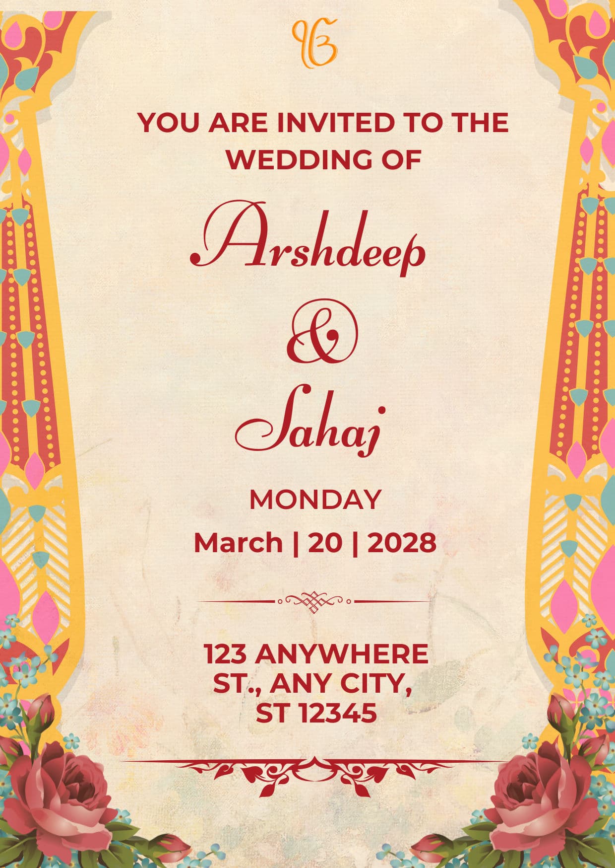 Traditional Sikh Wedding Invitation – Royal Theme - Page 1