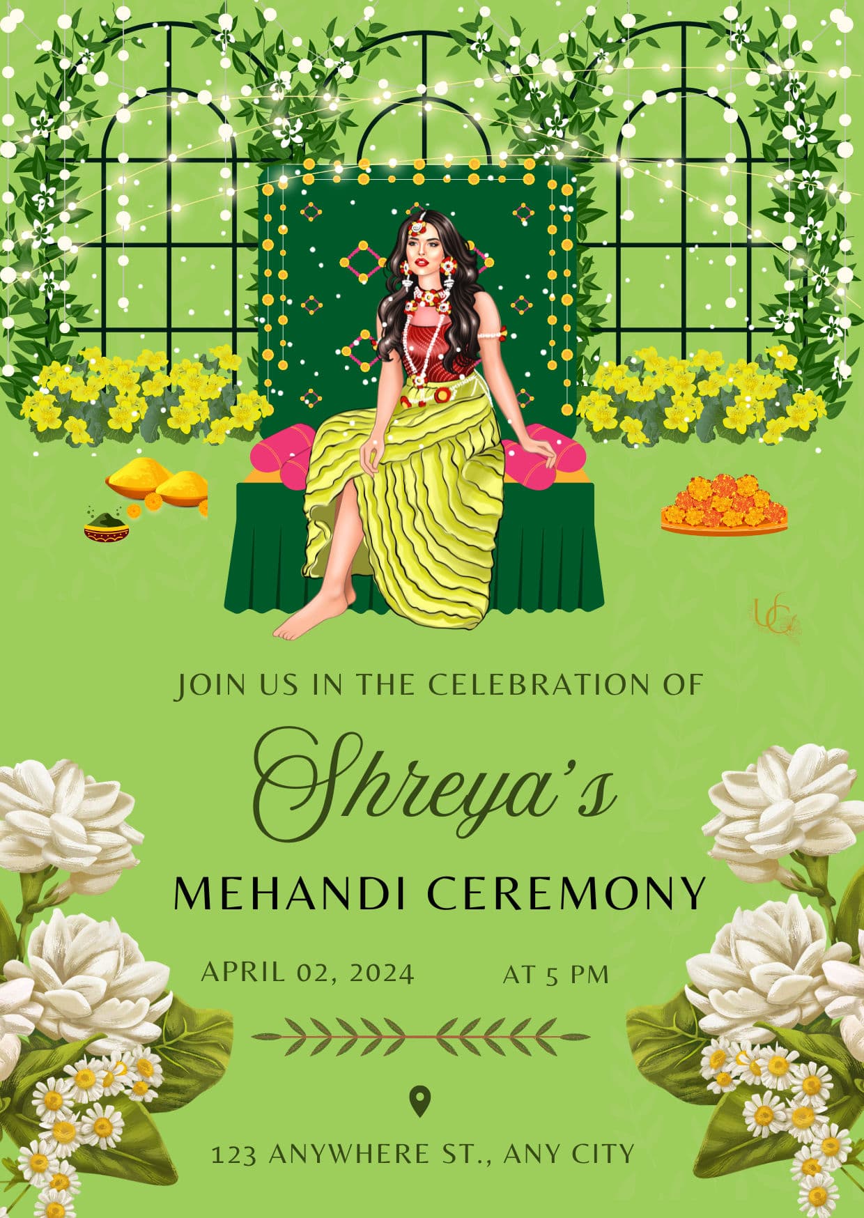 Traditional Floral Mehendi Invitation Design - Page 1